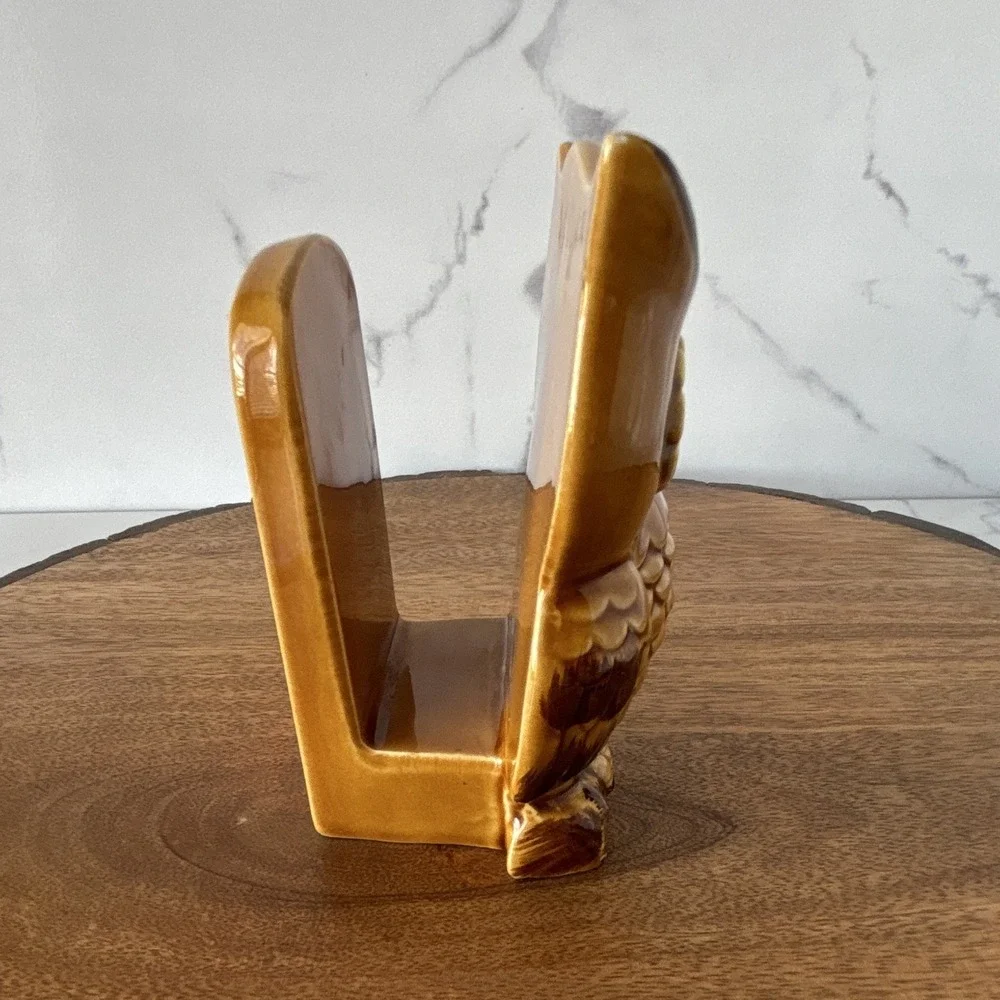 Vintage Glazed Ceramic Owl Napkin Letter Sponge Holder 3D Japan Retro